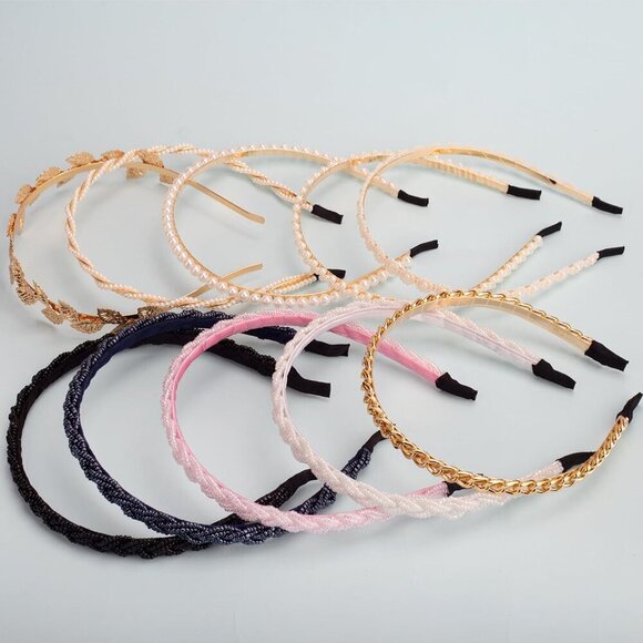 Pearl Beaded Headbands Metal No Slip Hair Accessories for Women Girls 10 Pack